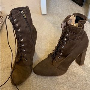 Lulu’s sock heel boot brown lace up 8.5